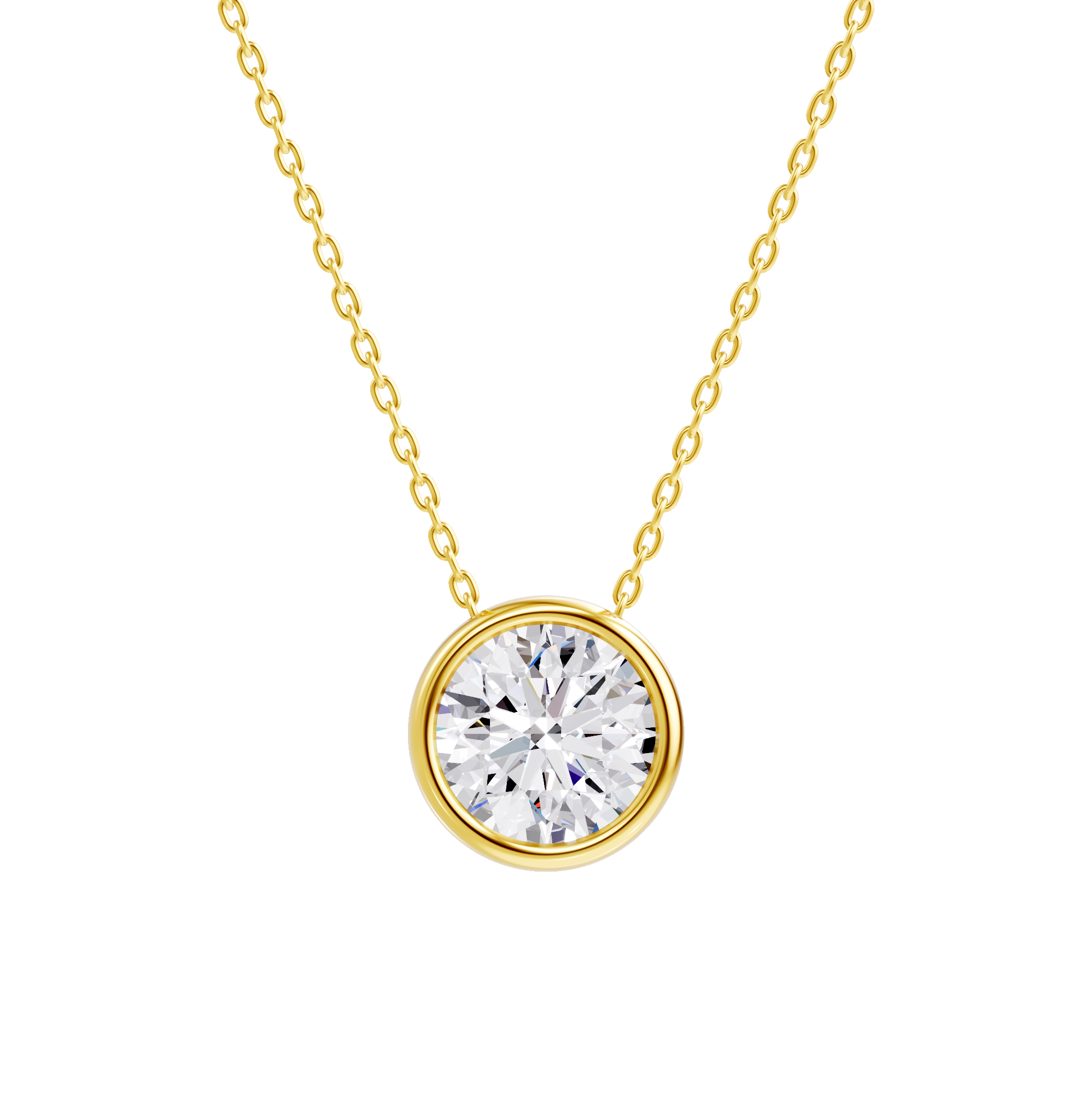 14K Yellow Gold Floating Round Lab Diamond Bezel Pendant